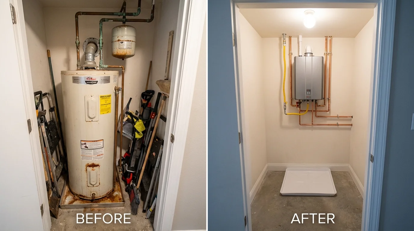Tank water heater versus wall-mounted tankless unit comparison for Ferrisburgh, VT homeowners